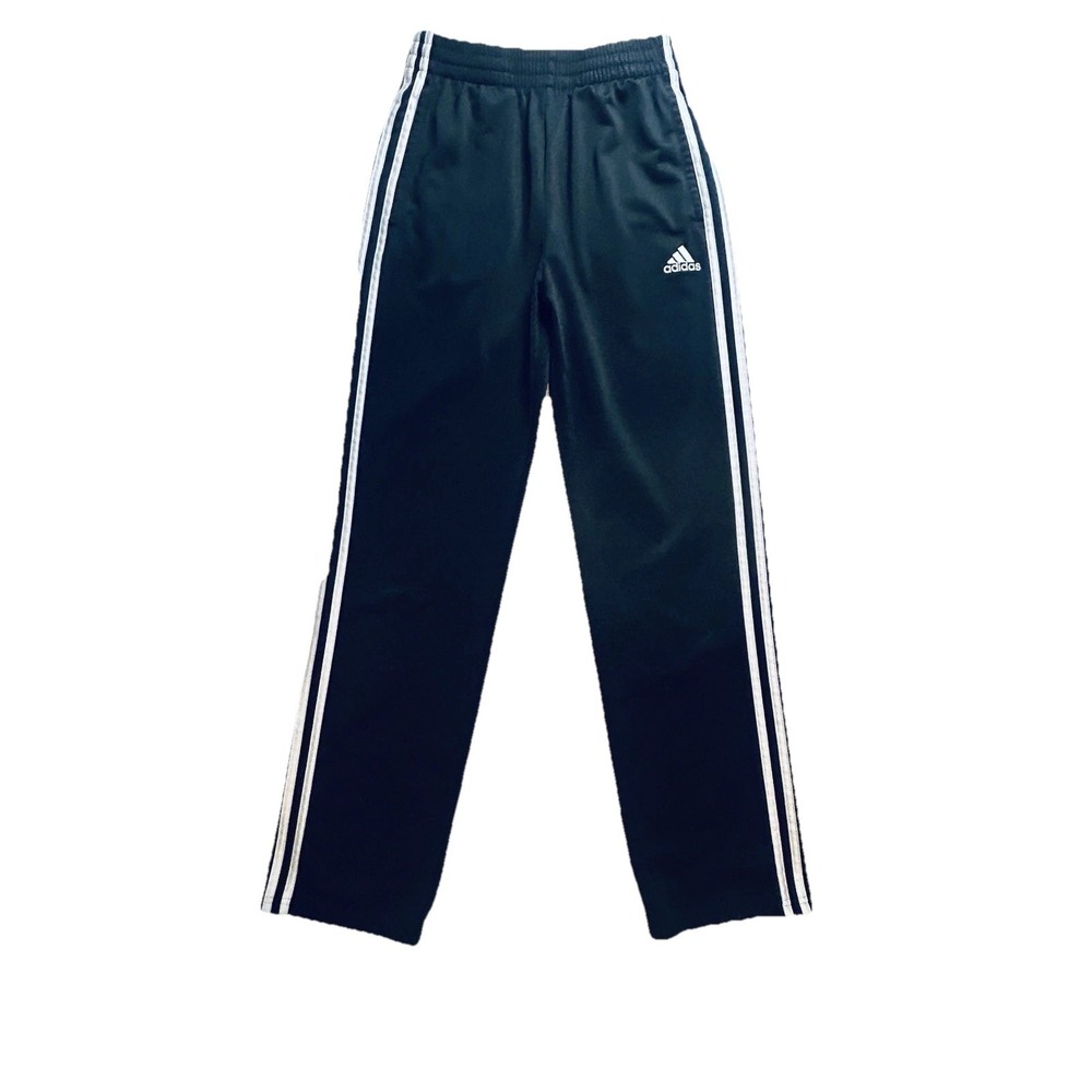 Adidas YOUTH Track Pants Black White Elastic Waist Straight Leg (24" Waist)